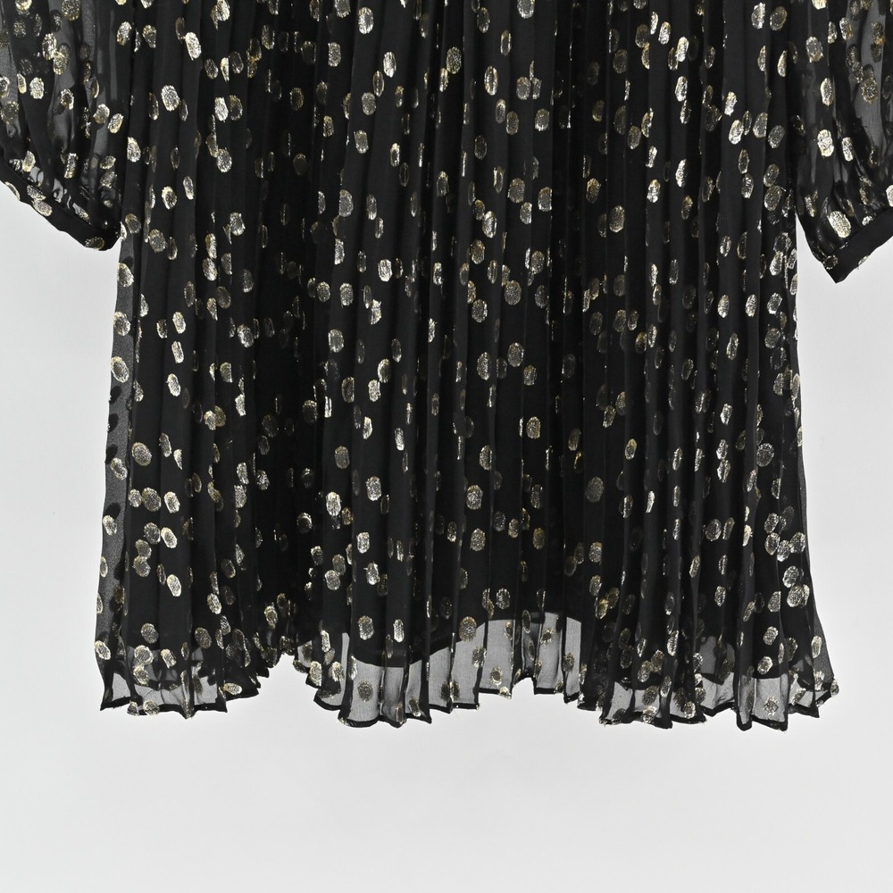 A LOVES A Metallic Dress Size S Black Gold Dot Silk Blend VNeck Accordion NEW - Picture 11 of 14